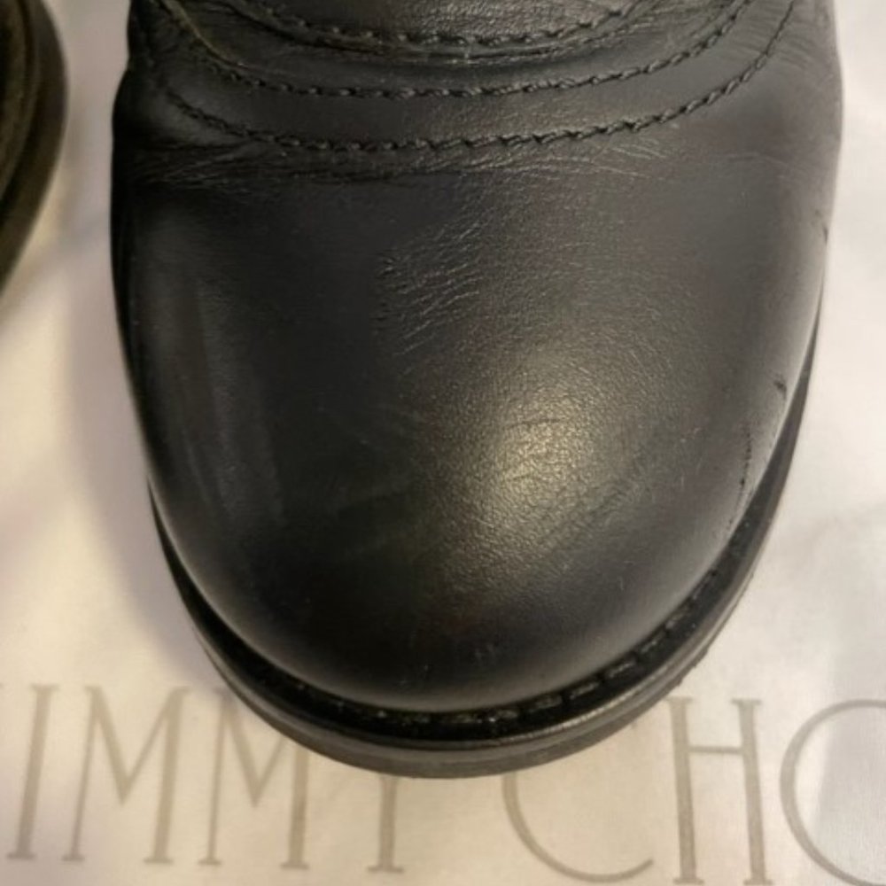JIMMY CHOO BRYLEE BLACK LEATHER BUCKLE MOTO BIKER - Picture 4 of 12